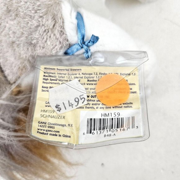 Ganz Webkinz Schnauzer Gray Puppy Dog Stuffed Animal Plush Fluffy Toy Code - Picture 7 of 10